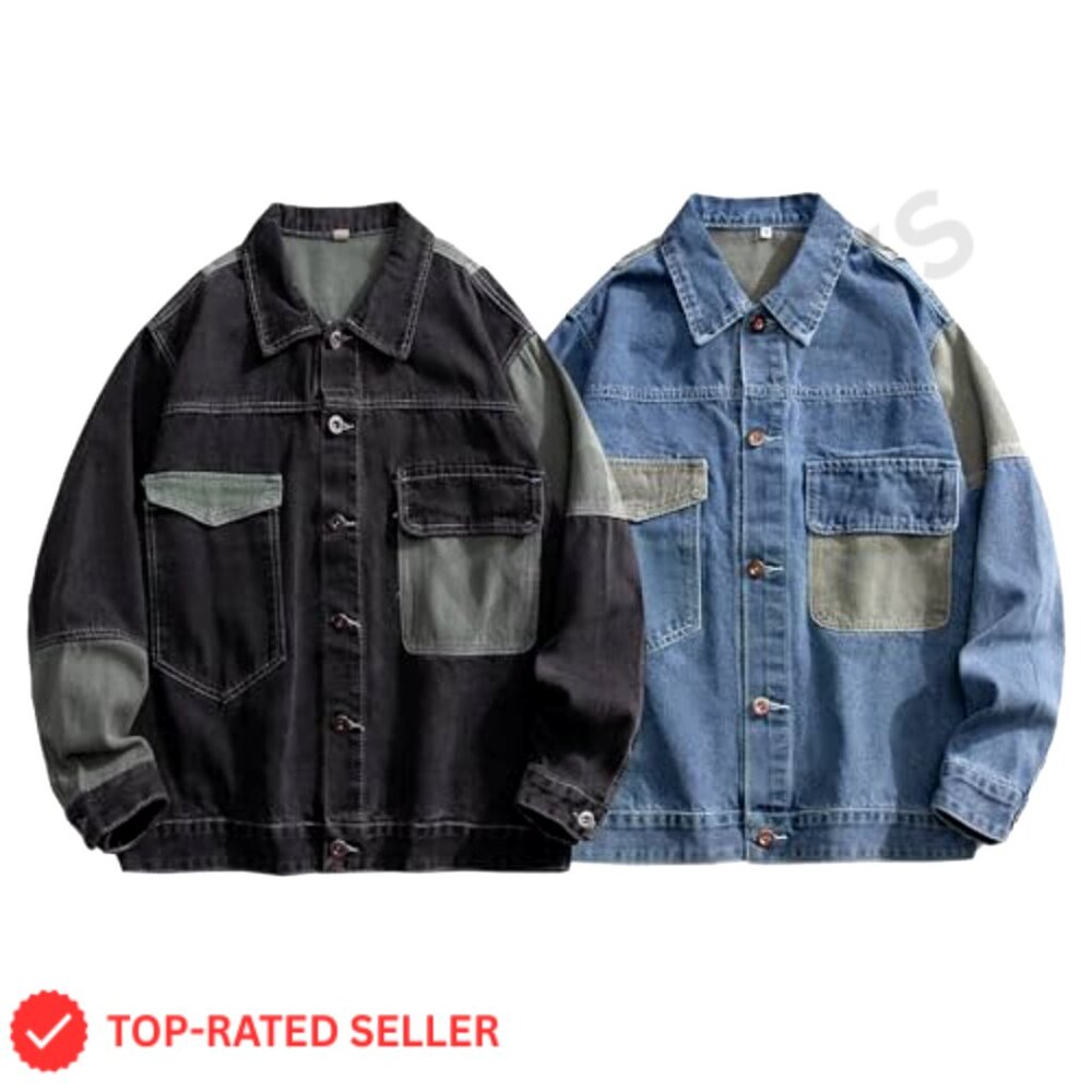 Oversized Denim Jacket Patchwork Classic Retro Y2… - image 5